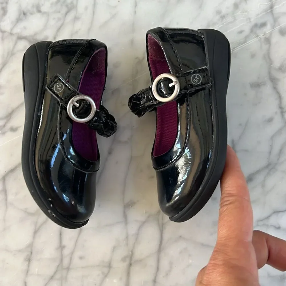 Stride Rite Baby Brielle Black Patent Leather Braided Mary Jane Ballet Flat 4.5